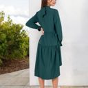 Green Large High Neck Tiered Swing Dress with Long Sleeves