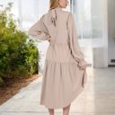 Beige Large High Neck Tiered Swing Dress with Long Sleeves