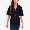 Black Large Short Sleeve Button Down Shirt with V-Neckline