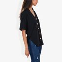 Black Large Short Sleeve Button Down Shirt with V-Neckline