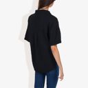 Black Large Short Sleeve Button Down Shirt with V-Neckline