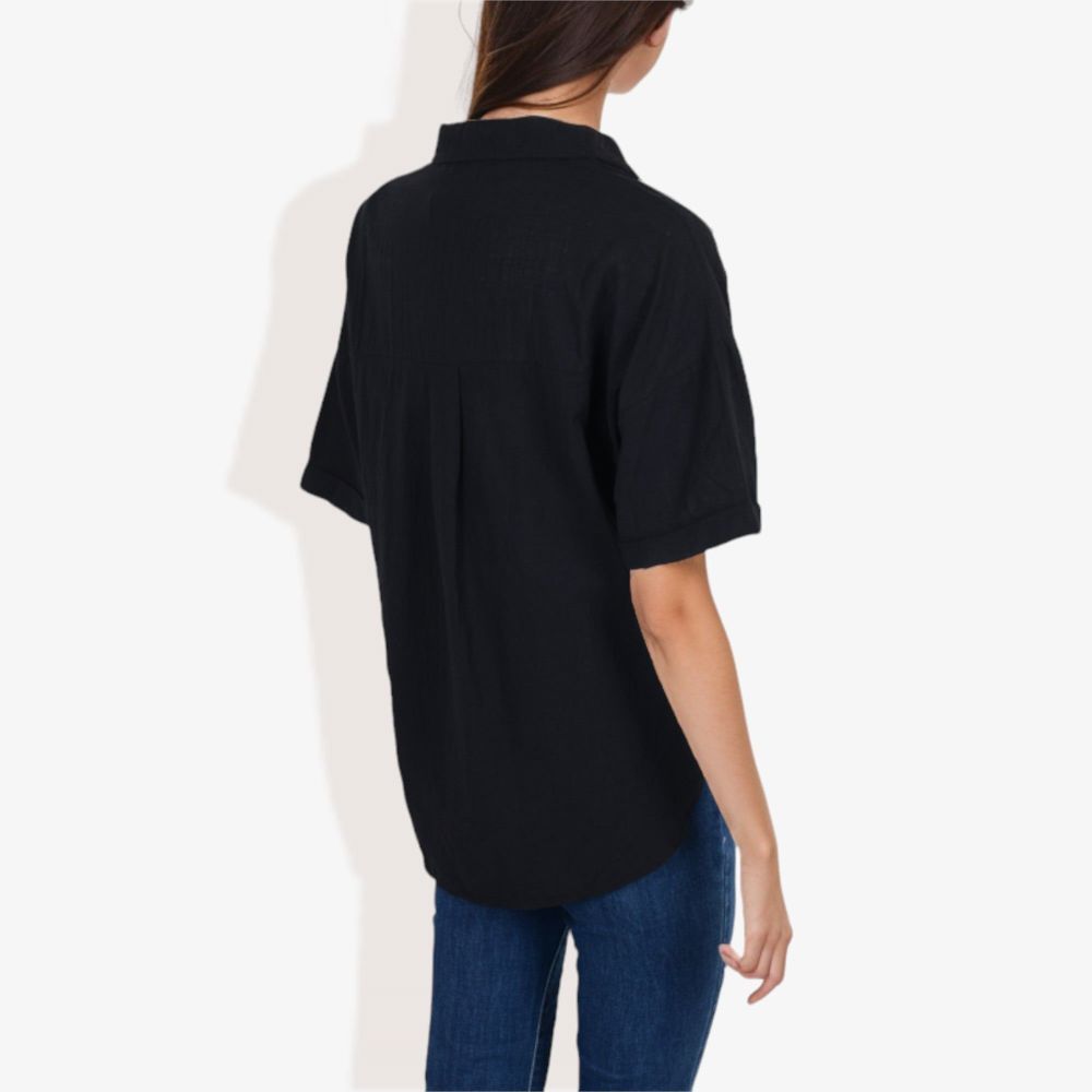 Short Sleeve Button Down Shirt with V-Neckline