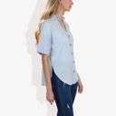 Blue Large Short Sleeve Button Down Shirt with V-Neckline