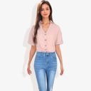 Pink Large Short Sleeve Button Down Shirt with V-Neckline