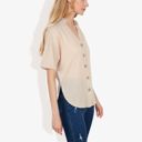 Beige Large Short Sleeve Button Down Shirt with V-Neckline