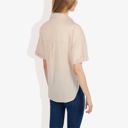 Beige Large Short Sleeve Button Down Shirt with V-Neckline