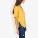 Yellow Large Short Sleeve Button Down Shirt with V-Neckline