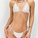 White Large String Triangle Bikini Set with Adjustable Tie Side Bottoms and Minimal Coverage