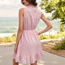 Pink Medium Sleeveless High Neck Mini Dress with Ruffle Hem and Subtle Leopard Print