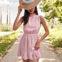 Pink Medium Sleeveless High Neck Mini Dress with Ruffle Hem and Subtle Leopard Print