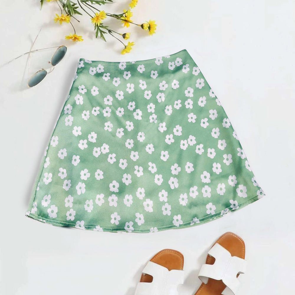 Floral Print Mini Skirt with High Waist and Stretchy Fit