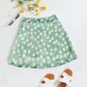 Green Large Floral Print Mini Skirt with High Waist and Stretchy Fit