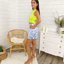 Blue Large Floral Print Mini Skirt with High Waist and Stretchy Fit