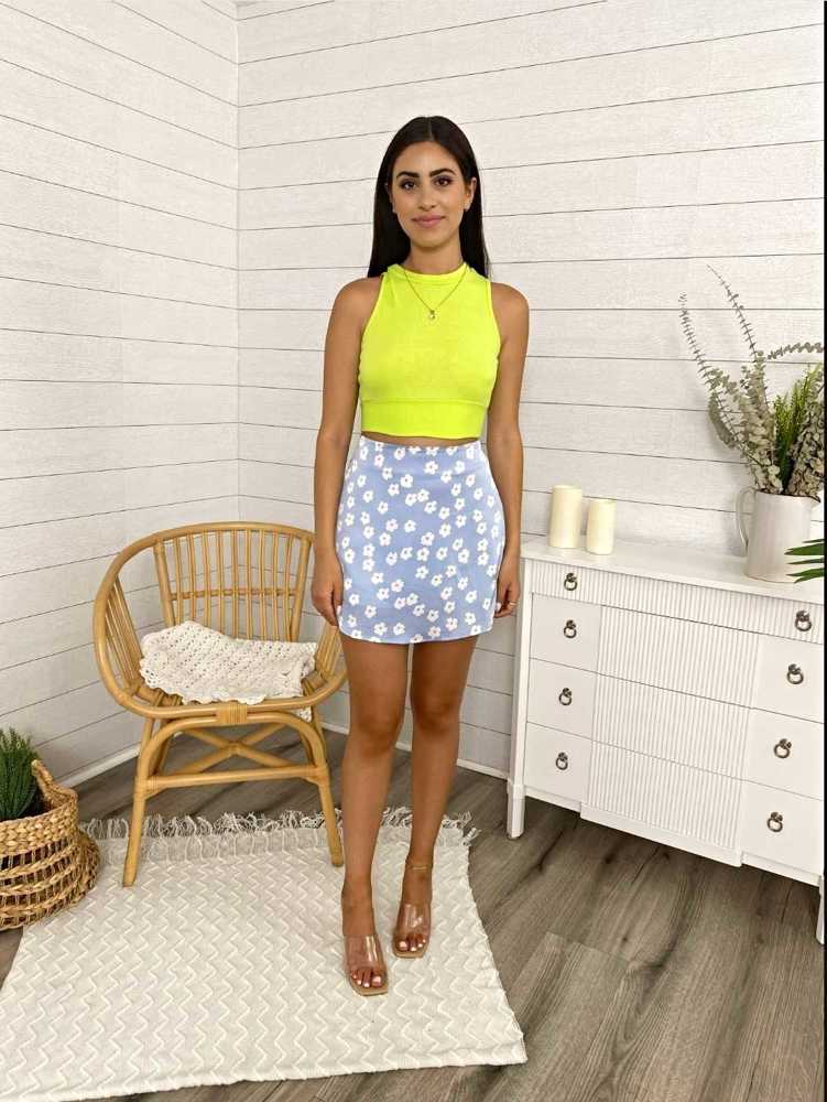 Floral Print Mini Skirt with High Waist and Stretchy Fit