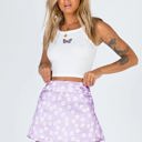 Purple Large Floral Print Mini Skirt with High Waist and Stretchy Fit