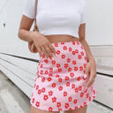 Pink Large Floral Print Mini Skirt with High Waist and Stretchy Fit