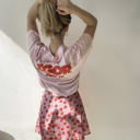 Pink Large Floral Print Mini Skirt with High Waist and Stretchy Fit