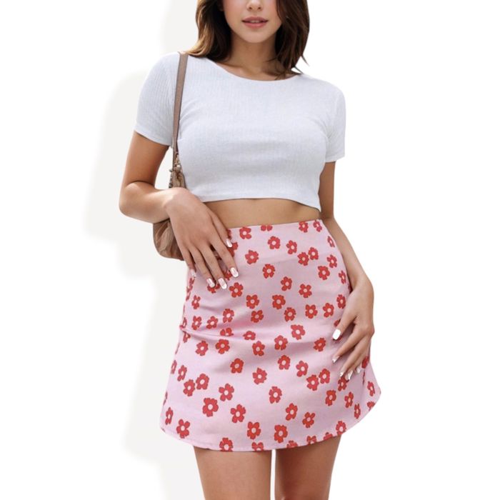 High-Waisted Floral Print Skirt with A-Line Silhouette