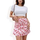 Pink X-Small High-Waisted Floral Print Skirt with A-Line Silhouette