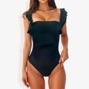  Ruffled Strap Square Neck One Piece Swimsuit Bathing Suits