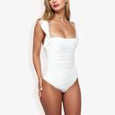 White Large Ruffled Strap Square Neck One Piece Swimsuit Bathing Suits