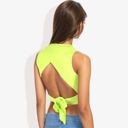  High Neck Open Back Ribbon Tie Cropped Tank