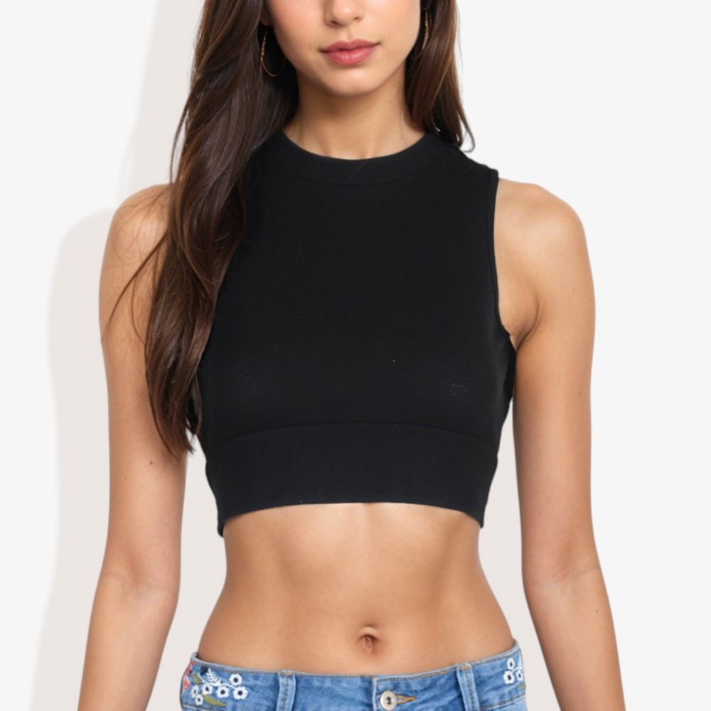 High Neck Open Back Ribbon Tie Cropped Tank