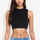 Black Large High Neck Open Back Ribbon Tie Cropped Tank