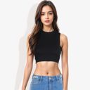 Black Large High Neck Open Back Ribbon Tie Cropped Tank