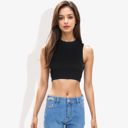 Black Large High Neck Open Back Ribbon Tie Cropped Tank