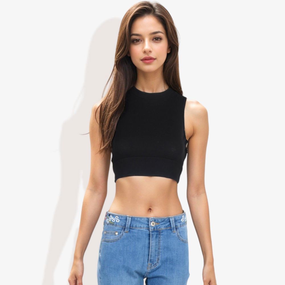 High Neck Open Back Ribbon Tie Cropped Tank