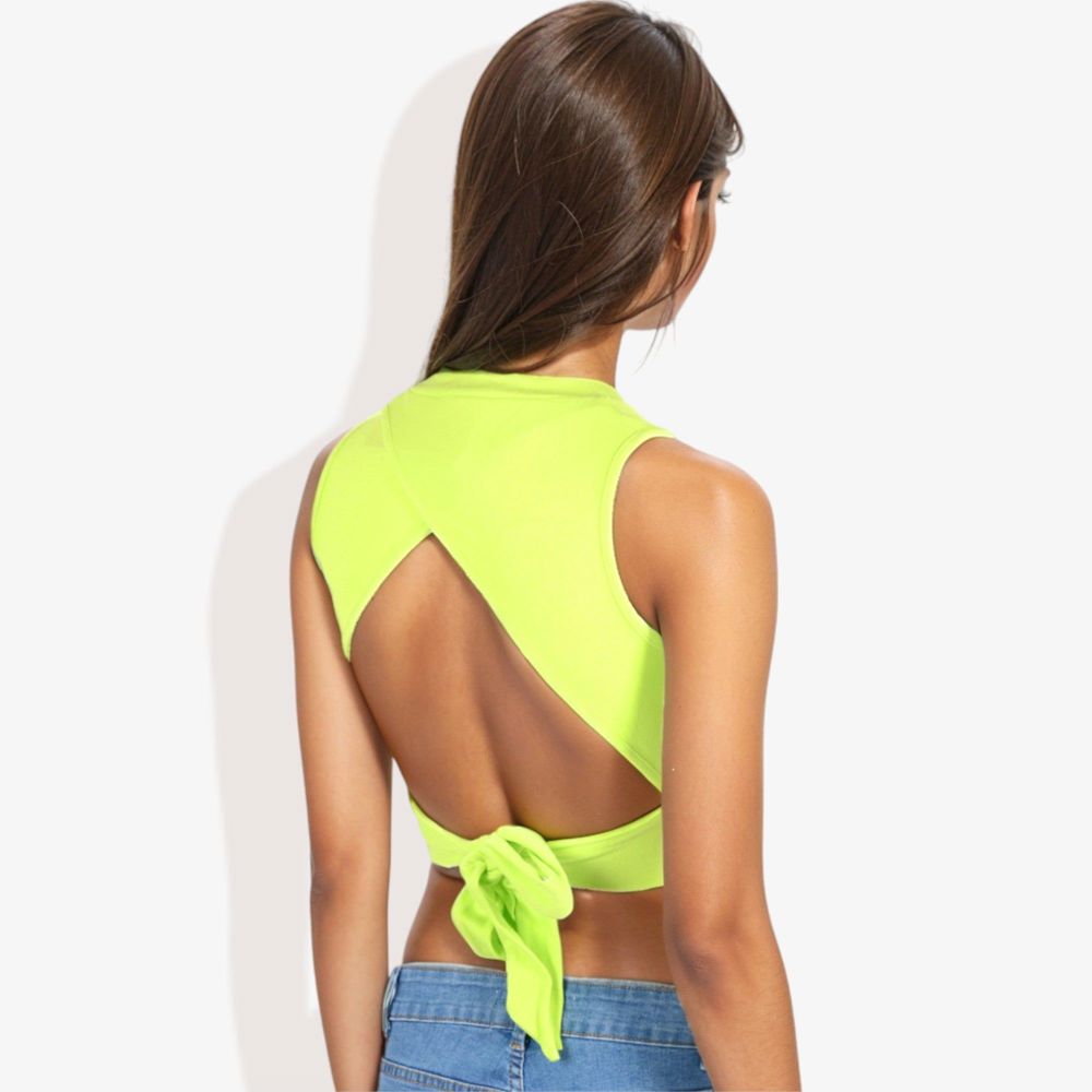 High Neck Open Back Ribbon Tie Cropped Tank