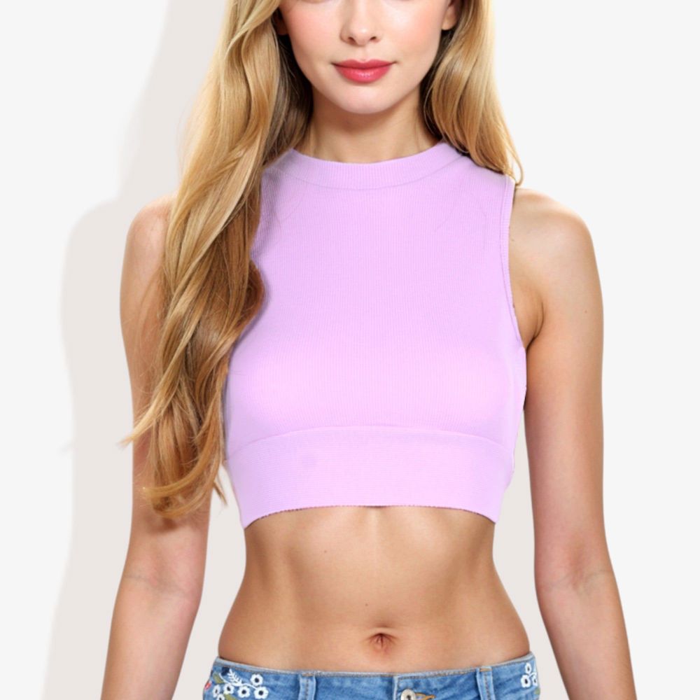 High Neck Open Back Ribbon Tie Cropped Tank