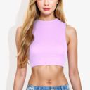 Purple Large High Neck Open Back Ribbon Tie Cropped Tank