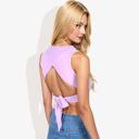 Purple Large High Neck Open Back Ribbon Tie Cropped Tank