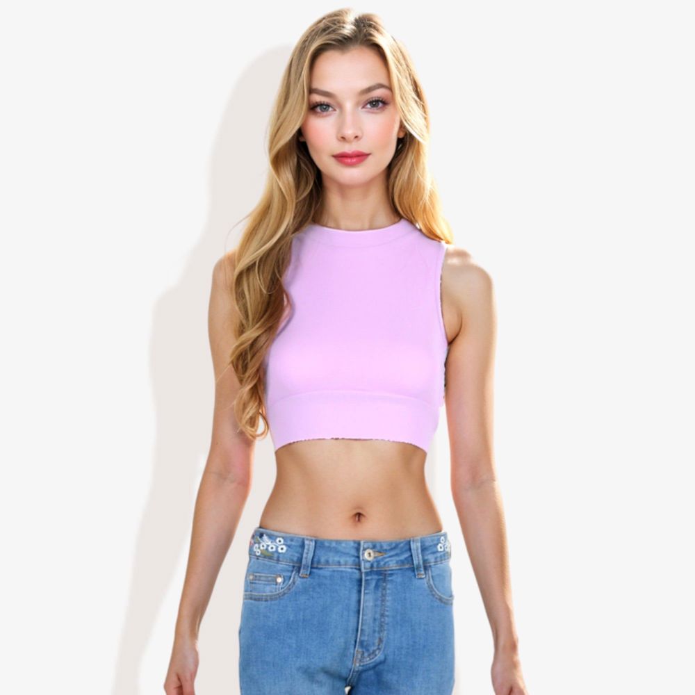 High Neck Open Back Ribbon Tie Cropped Tank