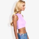 Purple Large High Neck Open Back Ribbon Tie Cropped Tank