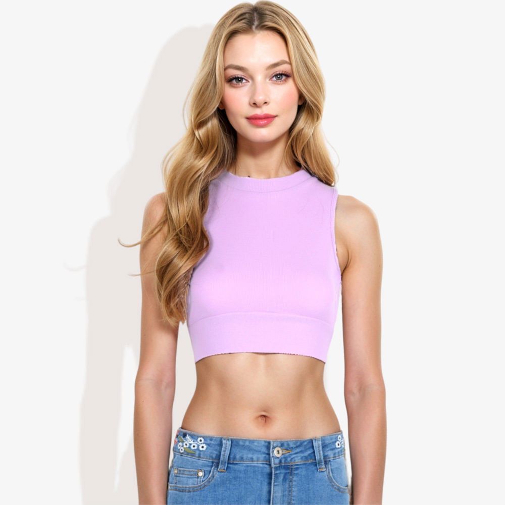 High Neck Open Back Ribbon Tie Cropped Tank