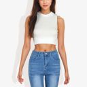 White Large High Neck Open Back Ribbon Tie Cropped Tank