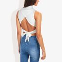 White Large High Neck Open Back Ribbon Tie Cropped Tank