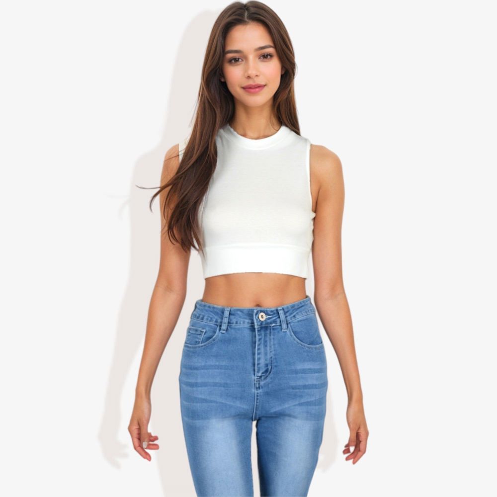 High Neck Open Back Ribbon Tie Cropped Tank