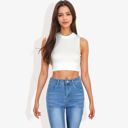 White Large High Neck Open Back Ribbon Tie Cropped Tank