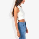 White Large High Neck Open Back Ribbon Tie Cropped Tank