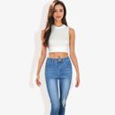 White Large High Neck Open Back Ribbon Tie Cropped Tank