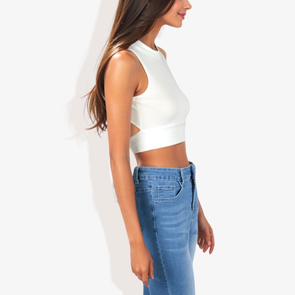 High Neck Open Back Ribbon Tie Cropped Tank