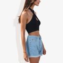 Black Medium Halter Neck Crop Top with Keyhole Front and Crisscross Back Detail Casual Summer Tank