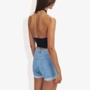 Black Medium Halter Neck Crop Top with Keyhole Front and Crisscross Back Detail Casual Summer Tank