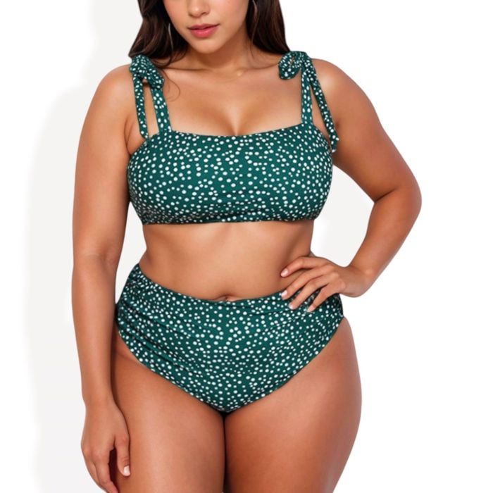 Two-Piece Swimwear Set with Adjustable Straps and High-Waisted Bottom