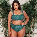 Green 1X Two-Piece Swimwear Set with Adjustable Straps and High-Waisted Bottom