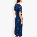 Blue Large Short Sleeve V-Neck Leopard Print Maxi Dress with Waist Tie